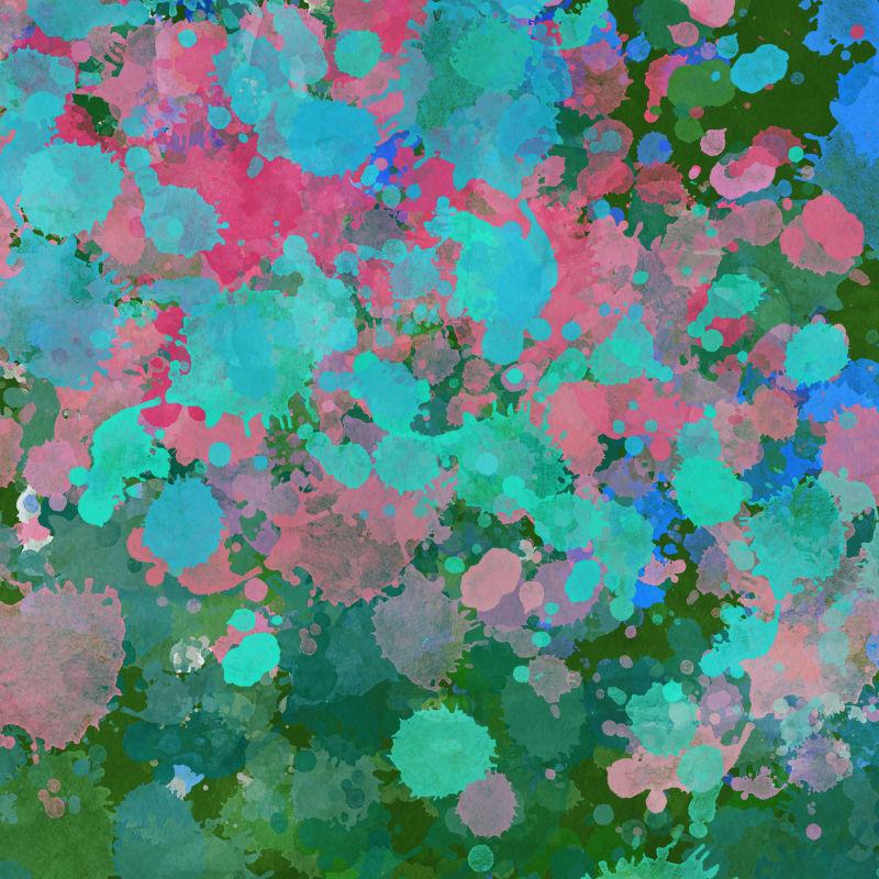 墨绿色和粉色相间的飞溅的抽象油漆背景
