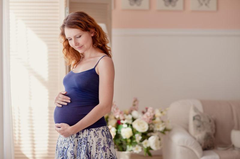 站在家里的怀孕的孕妇肖像