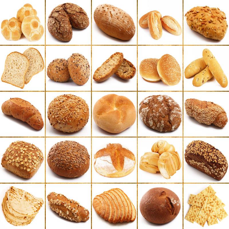 不同种类的面包和饼干拼贴