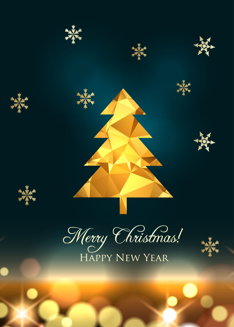 矢量的金色圣诞树图案新年插图设计