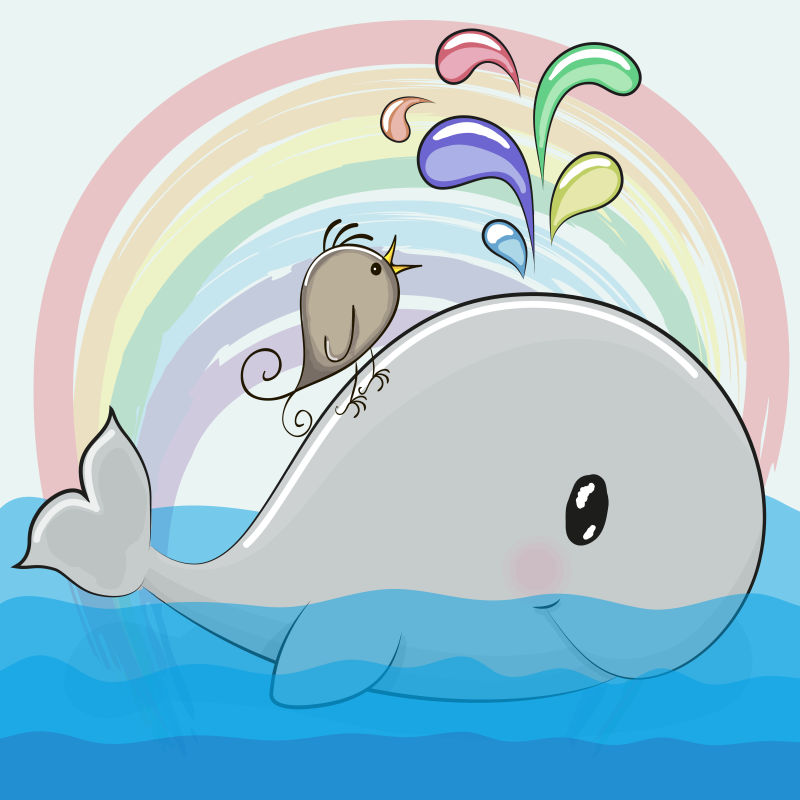 抽象矢量海中的鲸鱼卡通插图