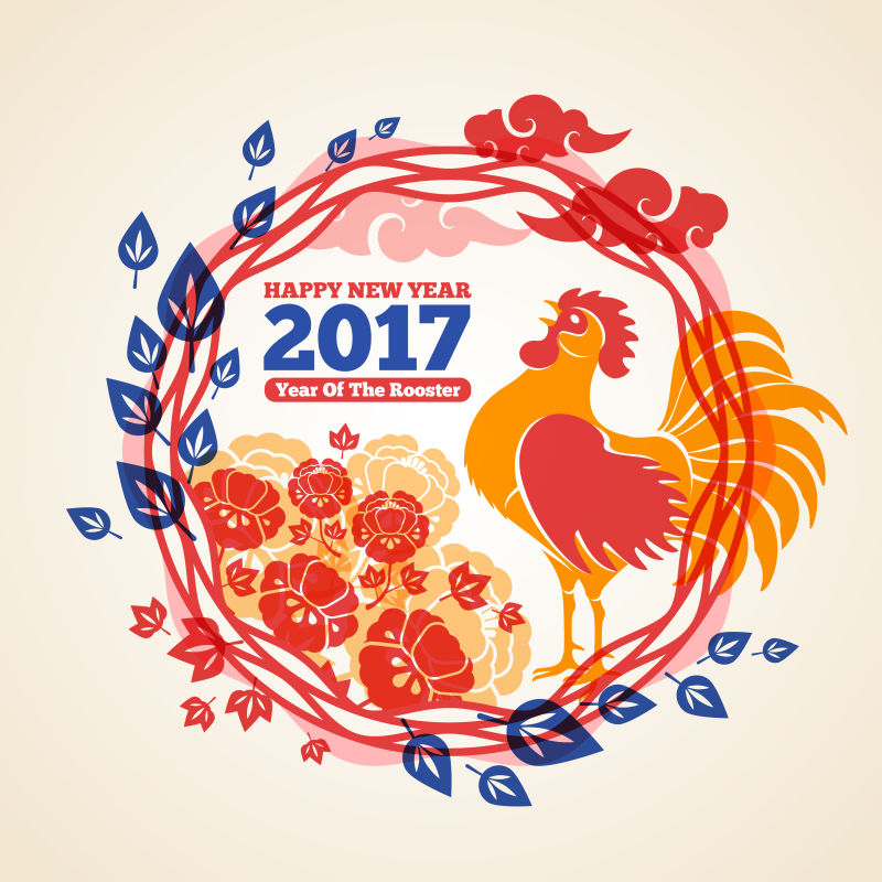 抽象矢量中国风格的鸡年新年快乐插图