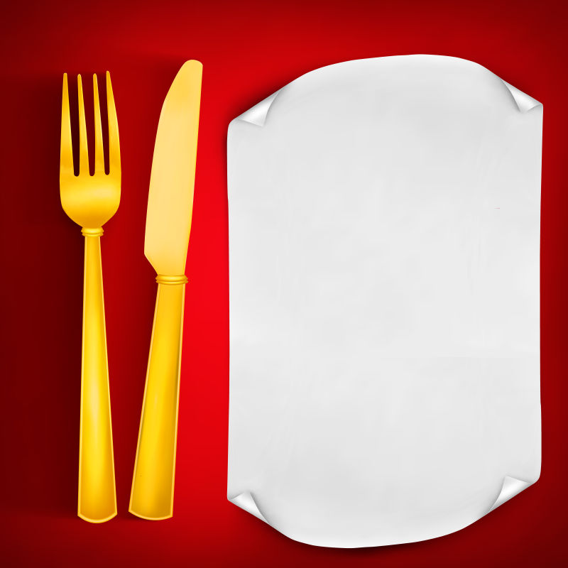 菜单上的金色餐具矢量插图