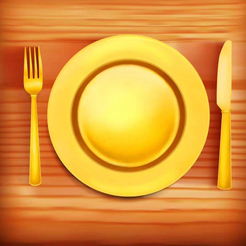 餐桌上的金色餐具矢量插图