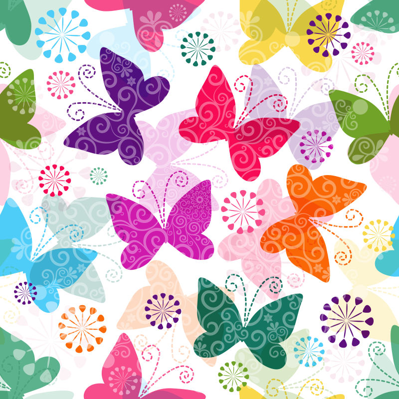 抽象彩色蝴蝶的矢量装饰无缝背景
