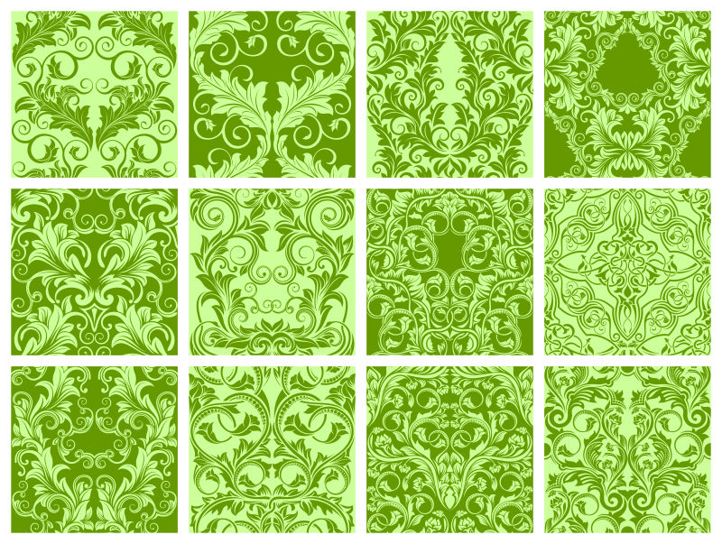 矢量草绿色花卉装饰设计无缝图案背景