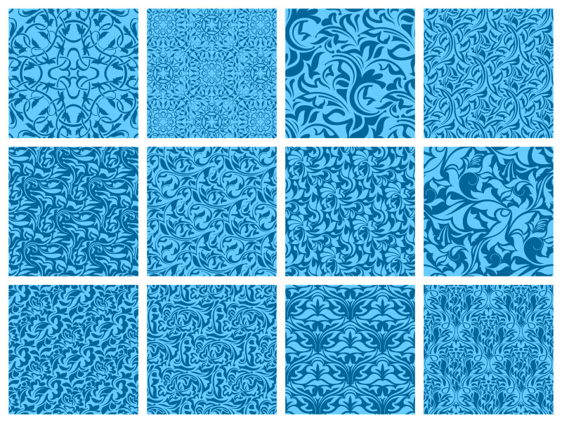 抽象矢量蓝色花卉装饰无缝图案背景
