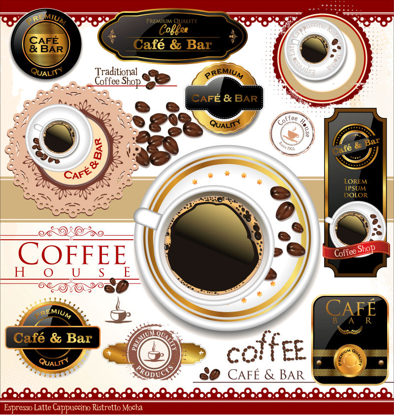 矢量咖啡菜单标签插图设计
