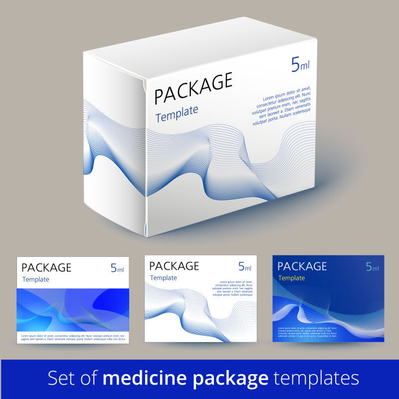 矢量抽象蓝色线性元素的药盒包装设计