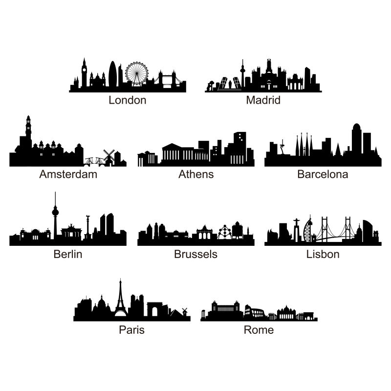 矢量的欧洲城市轮廓