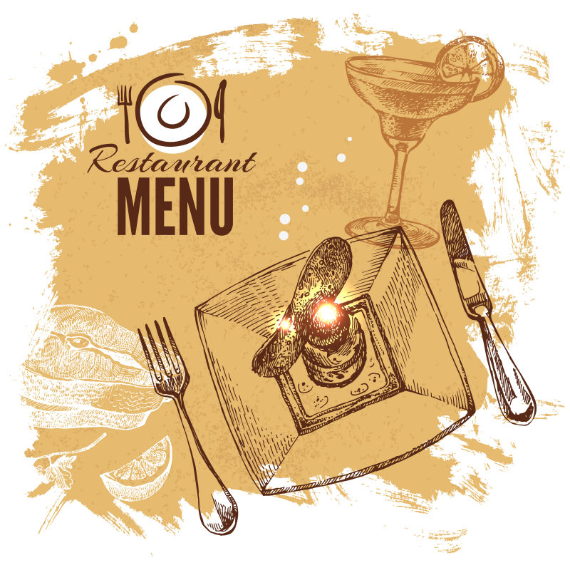 创意矢量手绘风格的食品餐单插图
