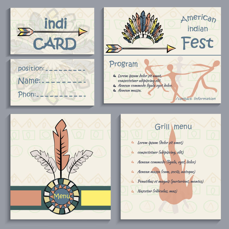 创意抽象矢量印第安羽毛元素的贺卡设计