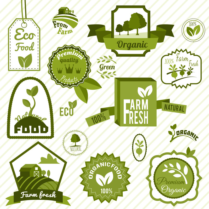 天然生态食品标签矢量设计