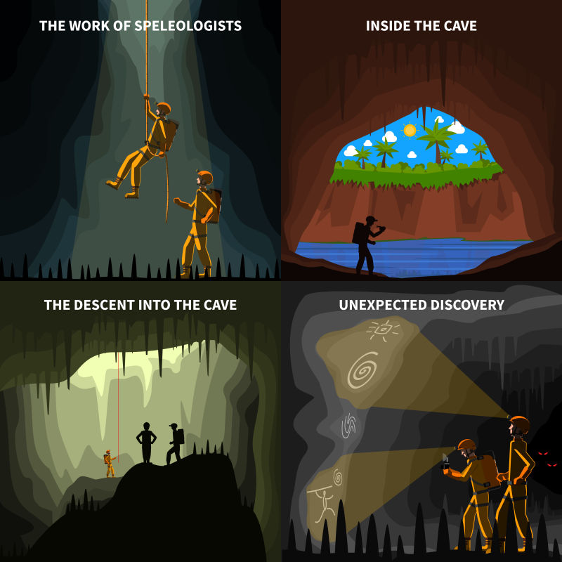 地下洞穴的洞穴学家矢量插图