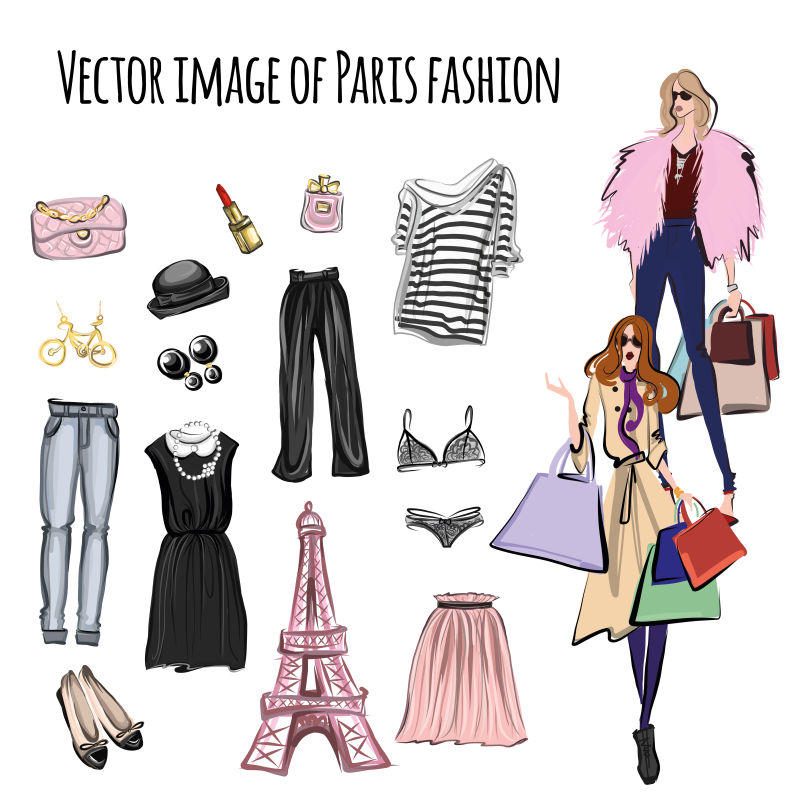 抽象矢量巴黎风格的创意时尚美女设计元素