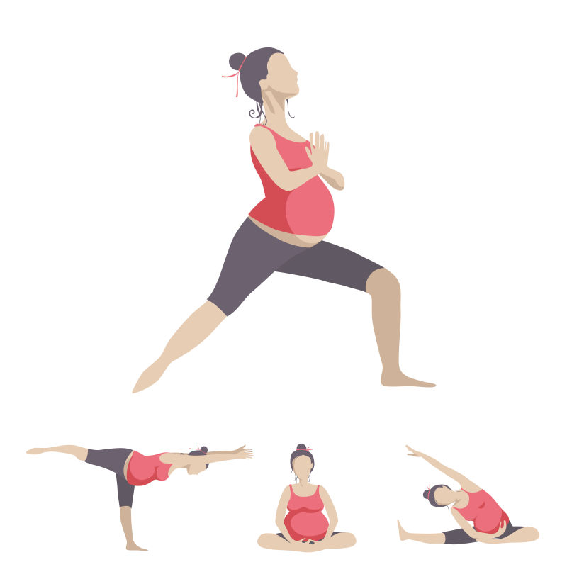 孕妇瑜伽矢量插图设计
