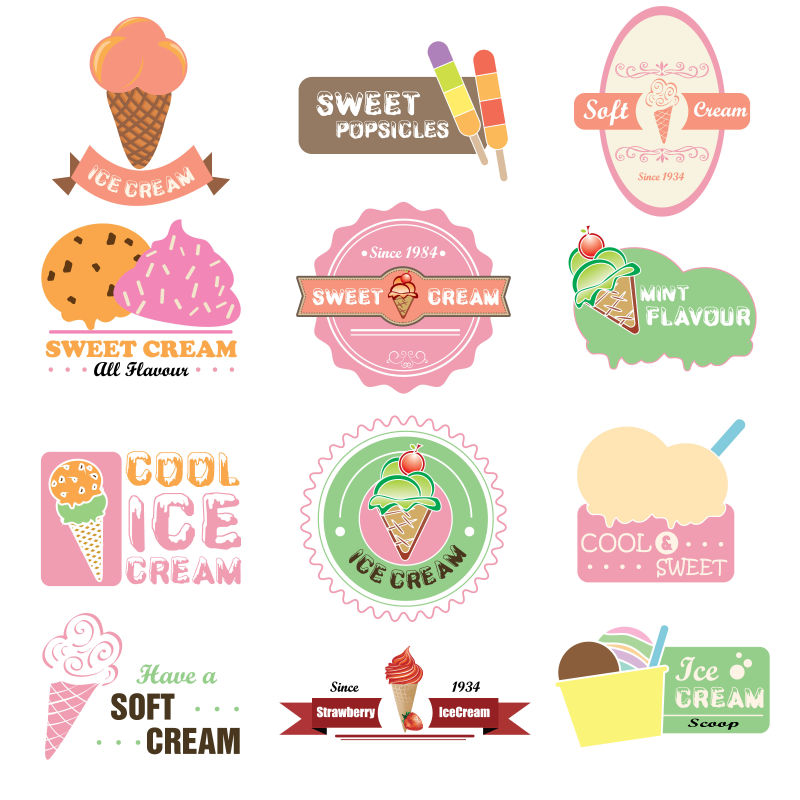 创意矢量现代冰淇淋标签设计元素