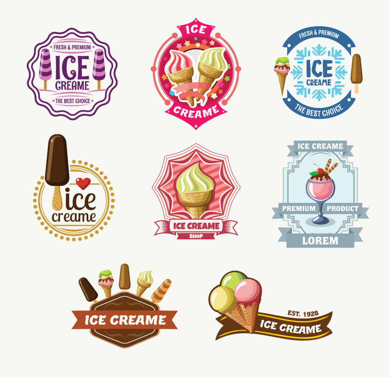 抽象平面风格的矢量冰淇淋标签设计
