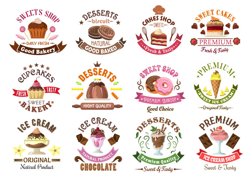 矢量抽象卡通甜品标签设计元素