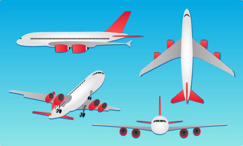 矢量不同角度的飞机图示插图