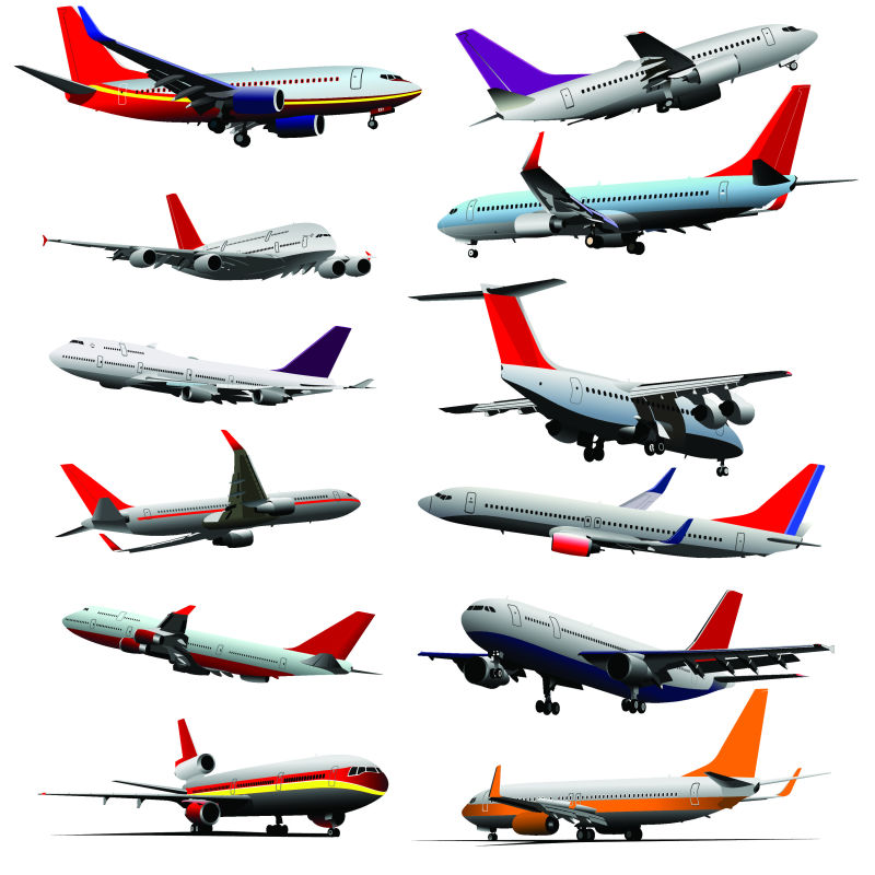 矢量抽象各种飞机的创意插图