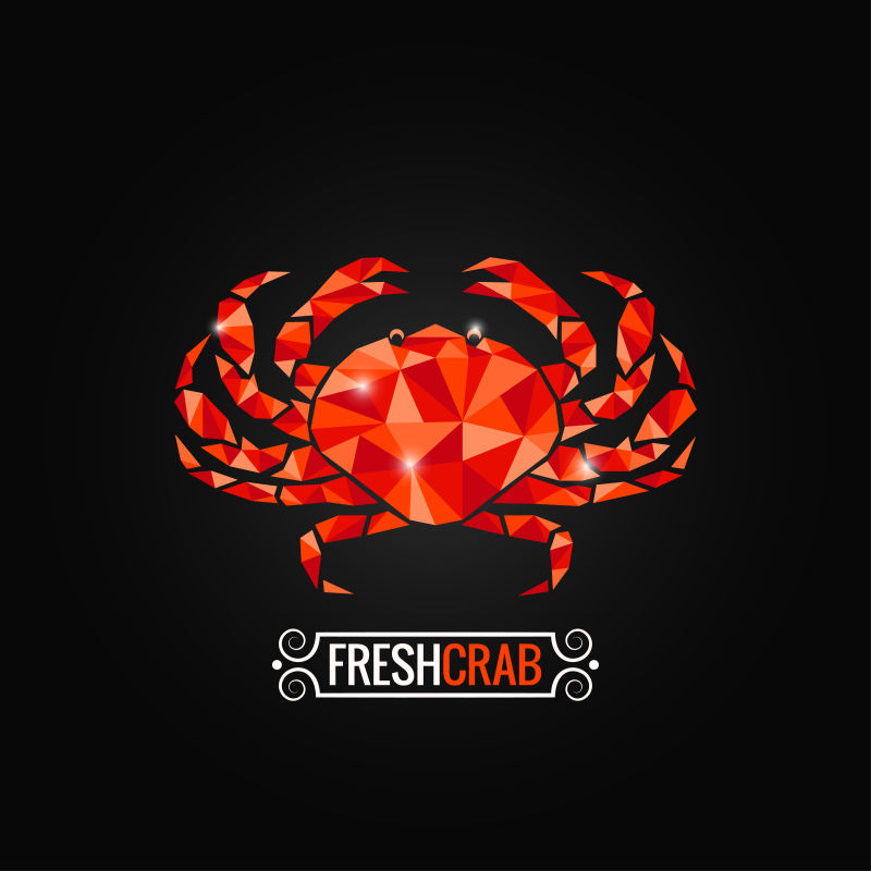 抽象红色螃蟹的矢量立体图标设计