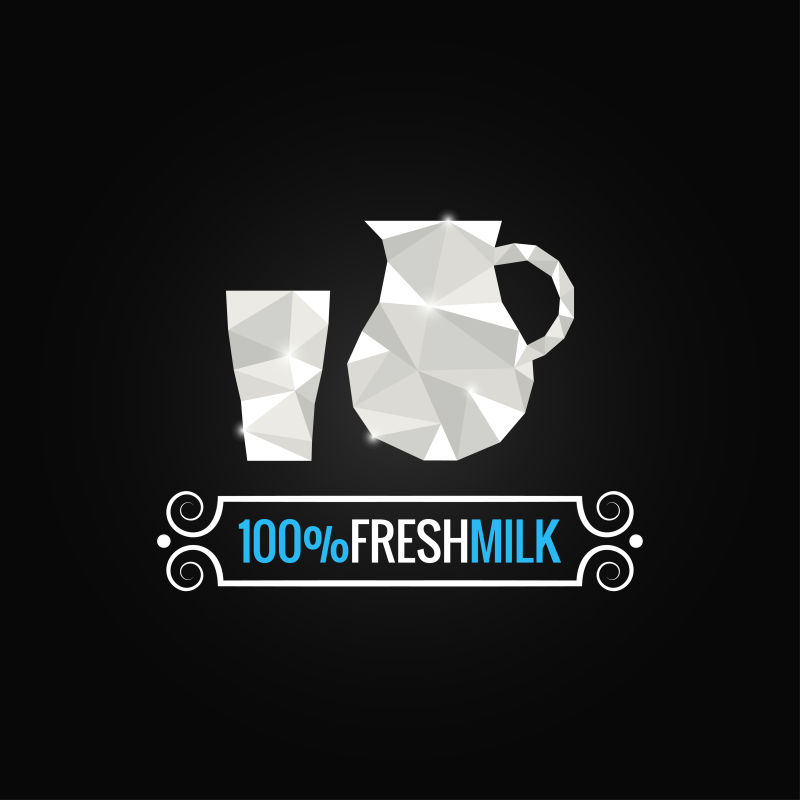 矢量抽象白色几何风格的新鲜牛奶图标插图