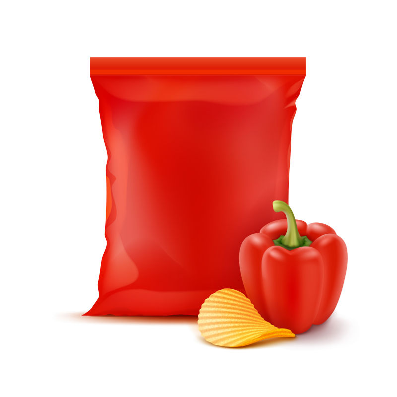 矢量红色塑料包装薯片插图设计