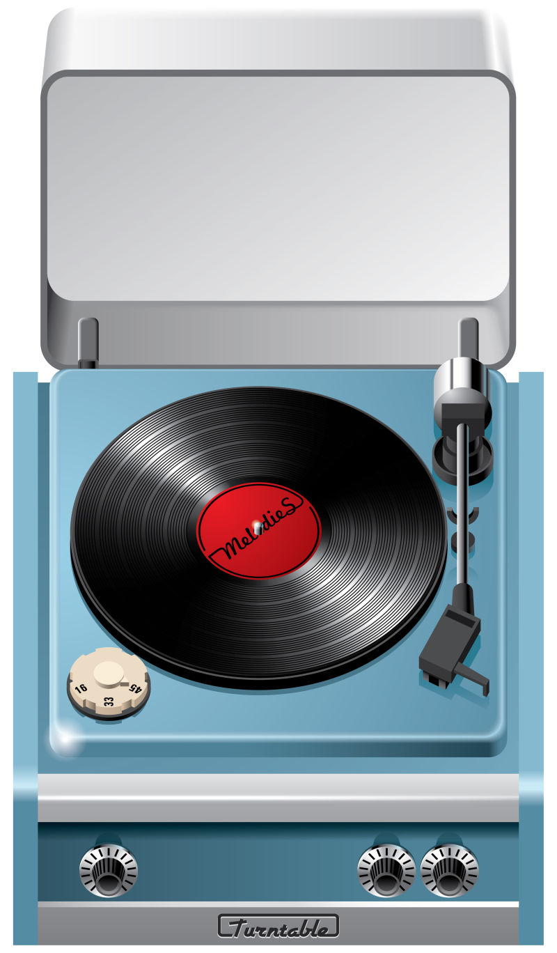 抽象老式矢量蓝色唱片机插图