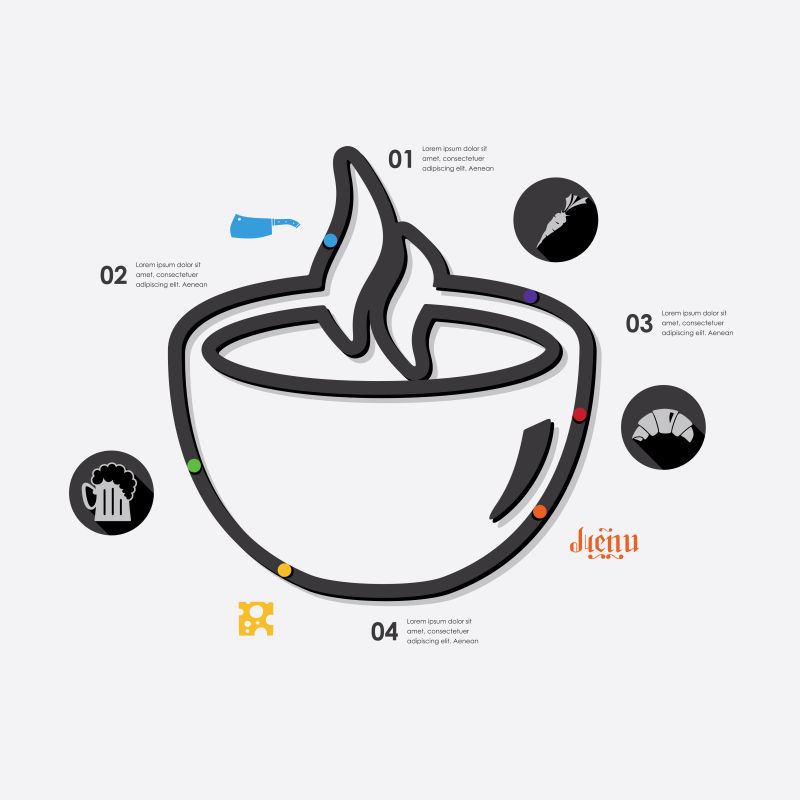 线性咖啡杯图案矢量餐厅信息图表