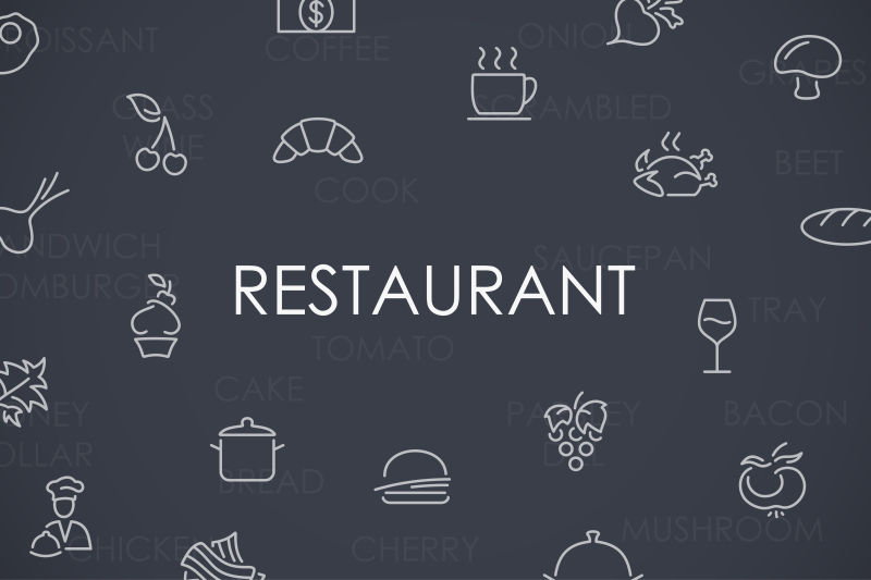 矢量创意细线风格的餐厅图标设计