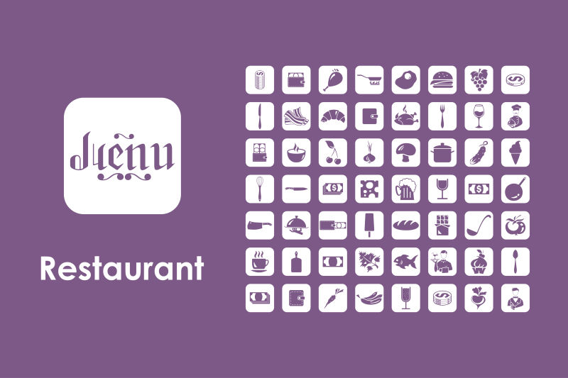 抽象简约餐厅元素的矢量图标设计