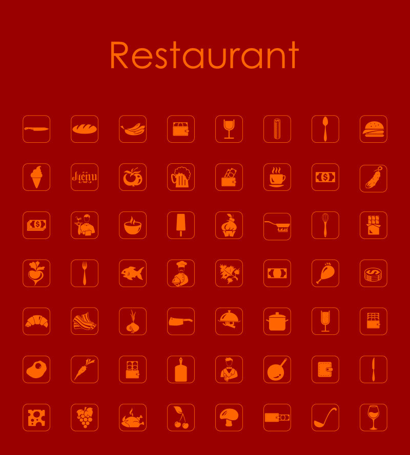 矢量红色餐厅相关图标设计