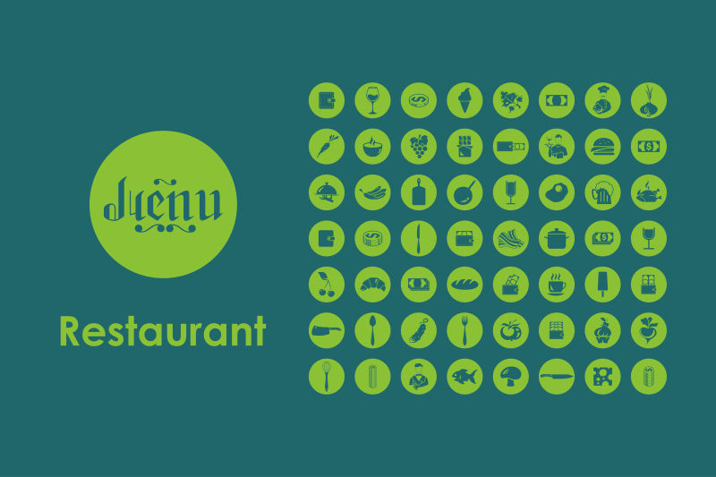 矢量草绿色餐厅元素的图标设计