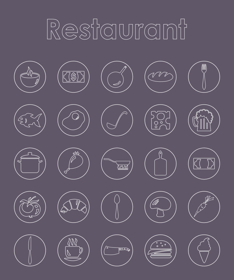 线性风格的矢量餐厅图标设计