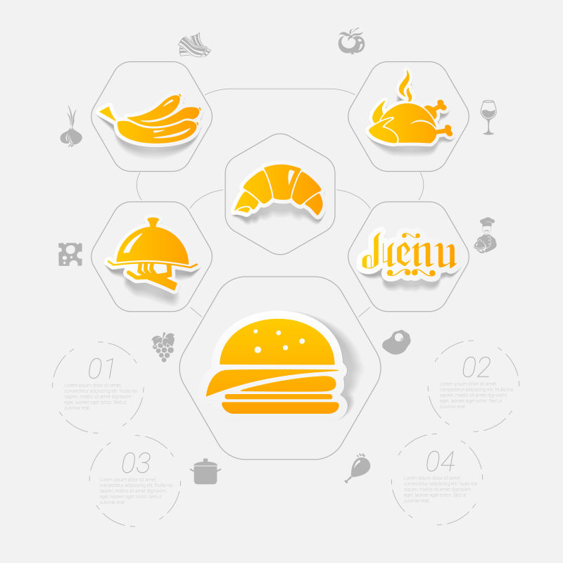 抽象橙色餐厅元素的矢量图标贴纸