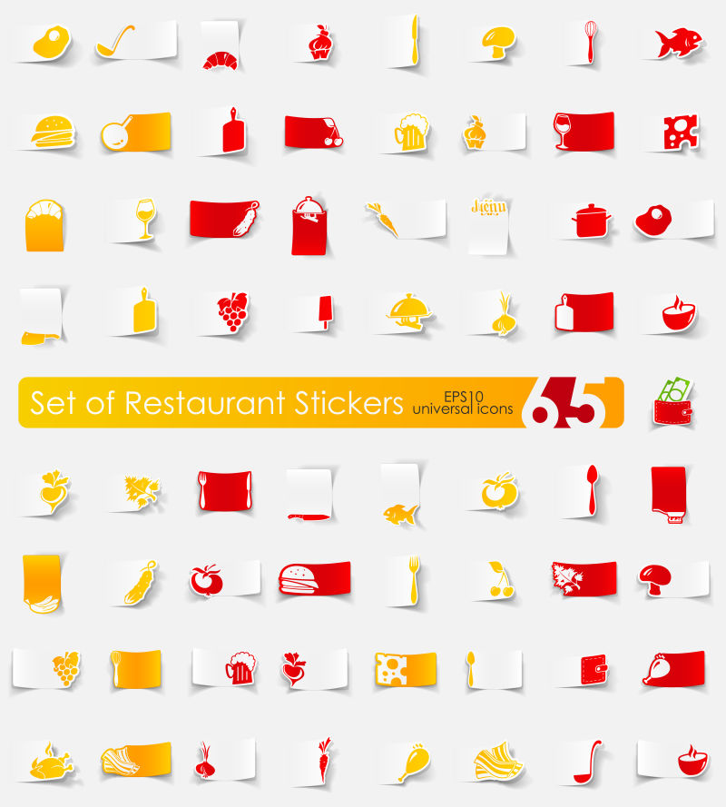 矢量抽象双色简约餐厅图标贴纸设计