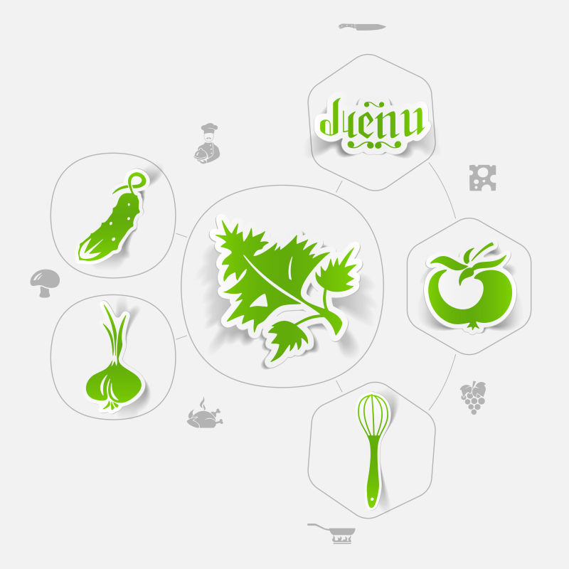 抽象绿色餐厅元素的矢量图标贴纸