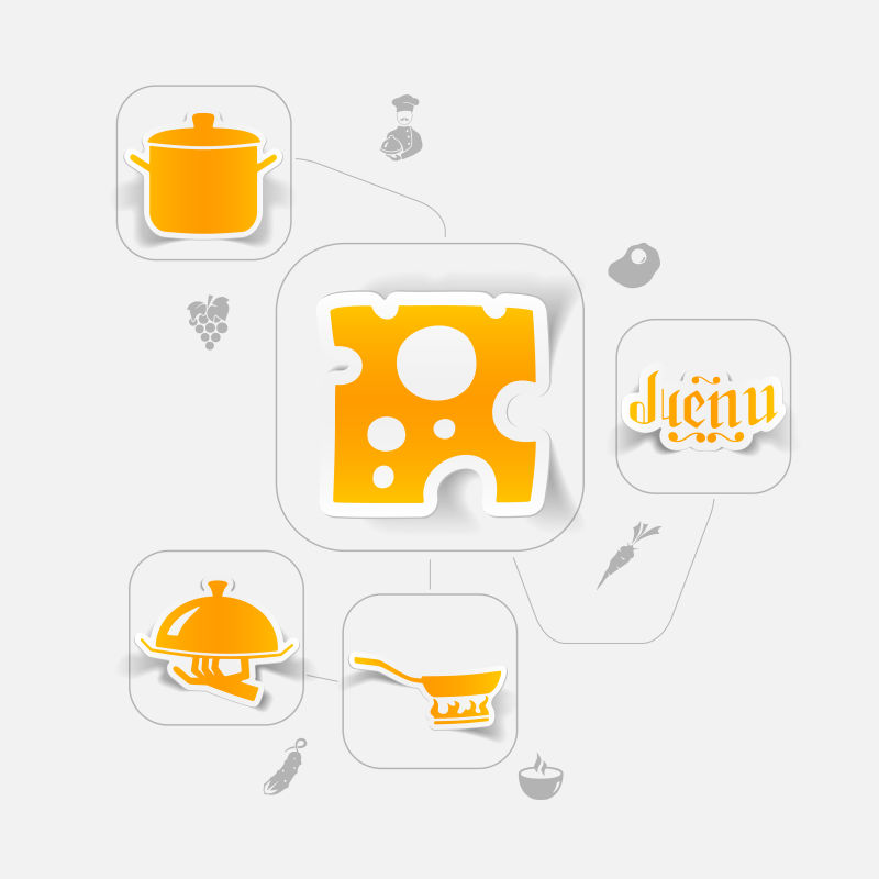创意矢量橙色餐厅食物元素图标