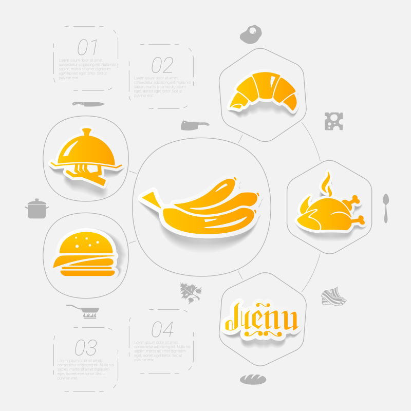 矢量黄色餐厅元素图标设计