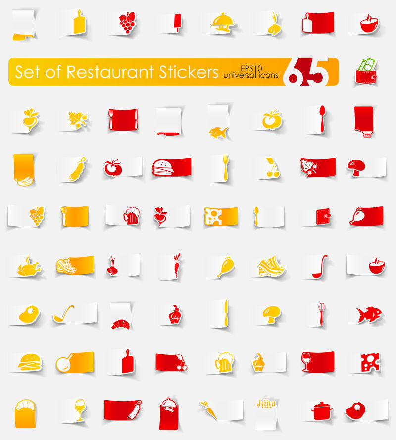 创意矢量红色黄色餐厅元素的图标贴纸