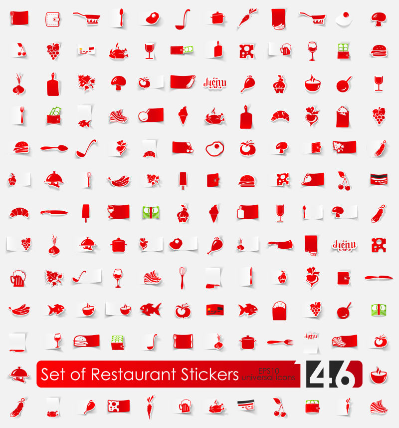 抽象矢量红色餐厅元素图标设计