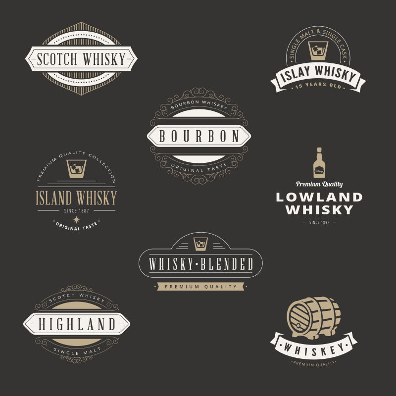 创意矢量威士忌主题的标签设计