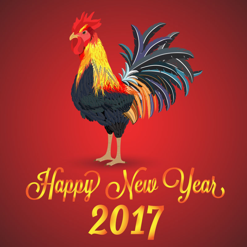 抽象公鸡元素的矢量新年快乐插图