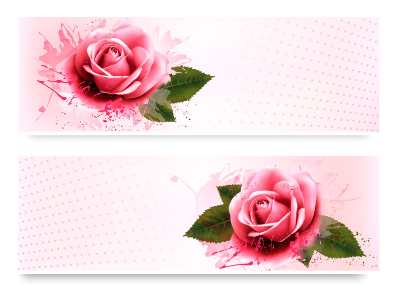 粉色玫瑰图案横幅矢量设计