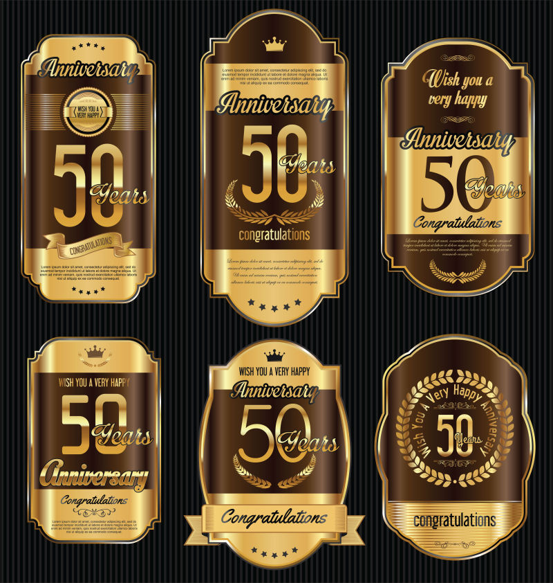 矢量创意棕色金色的50周年标签设计