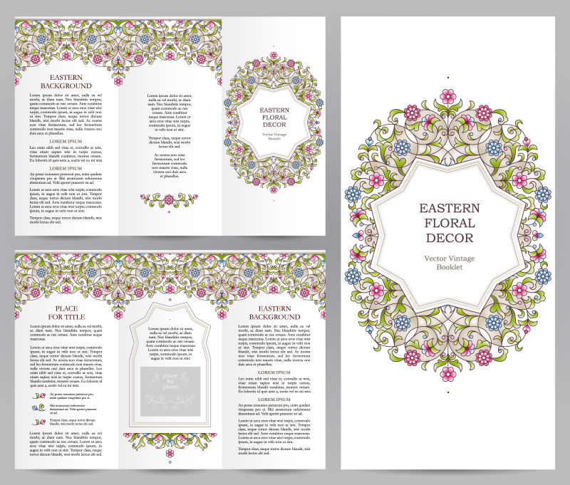 创意矢量华丽花卉元素装饰的小册子设计