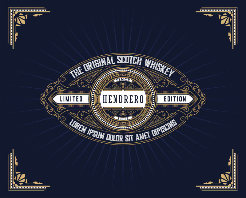 威士忌酒复古标签矢量设计