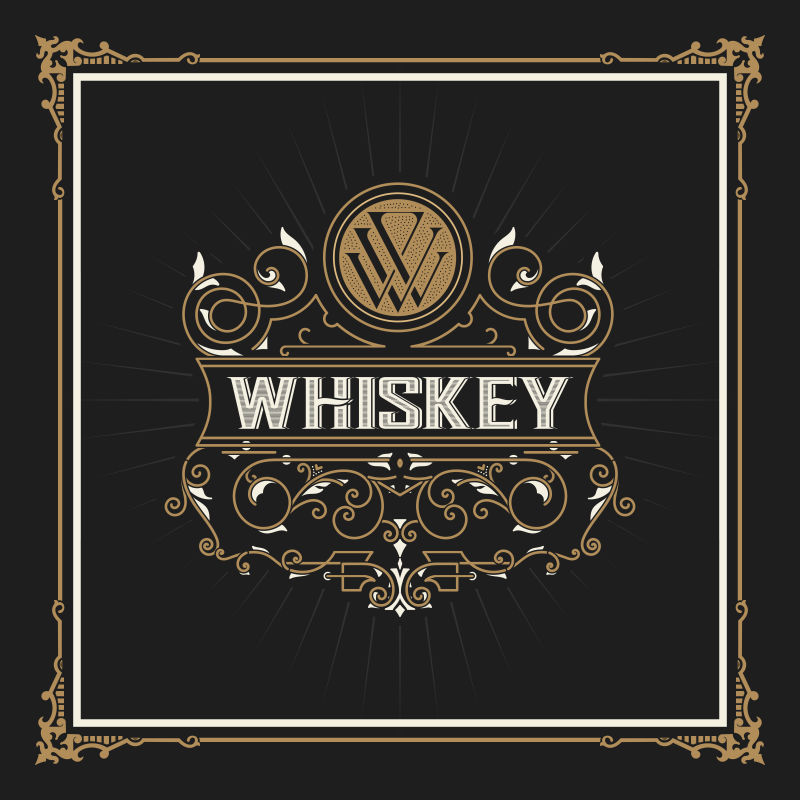 复古的威士忌酒标签矢量设计