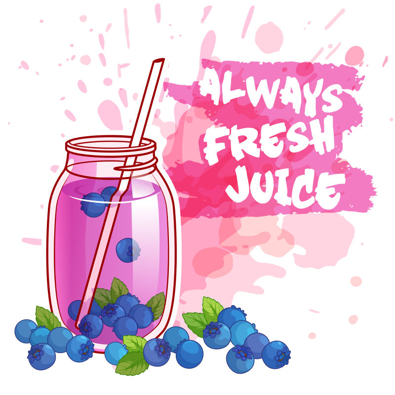 创意矢量新鲜蓝莓果汁插图